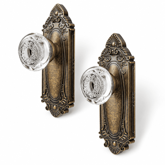 Antique Brass Dummy-2pack Solid Metal Crystal Interior Door Knobs