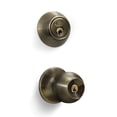 thumbnail image 1 of Antique Brass Entry Lock Set Door Knob & Deadbolt Keyed Alike SC1 Keyway. 6 Total Keys, Keyed Alike, 1 of 9