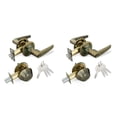 thumbnail image 1 of Antique Brass Entry Lock Set Door Lever Handle and Deadbolt Keyed Alike, 1 of 13