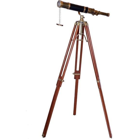 Antique Brass Finish, Alidade Telescope with Compass 7", Solid Brass, Handmade Fixed Compass Wooden Base, Theodolite Style, Desk Gift