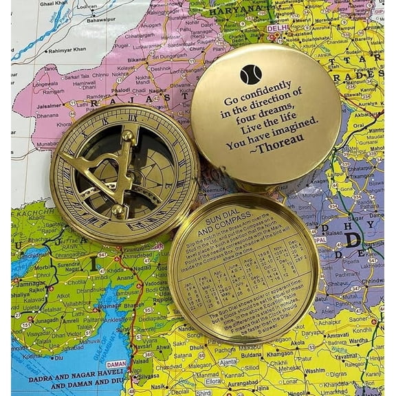 Antique Brass Finish Compass with Famous Thoreau's Quote Engraved Go Confidently in The Direction of Your Dreams Live The Life Compass