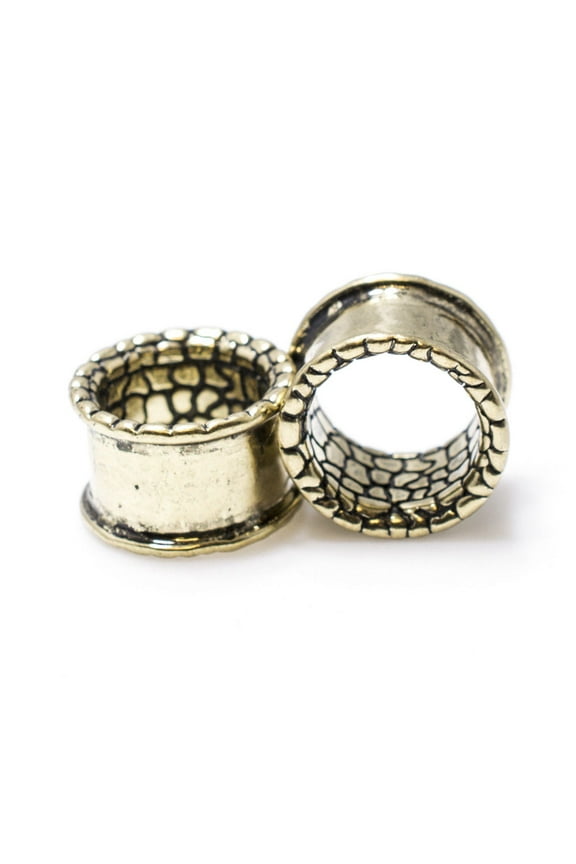 Antique Brass Finish Double Flared Ear Plugs Eyelet Tunnels - 00 Gauge to 5/8"