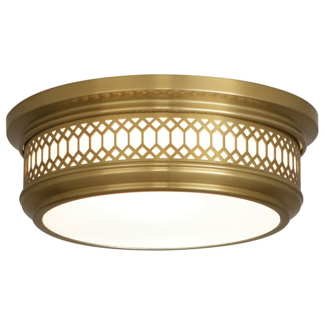 Antique Brass Flush Mount Ceiling Light Fixture with Frosted White Glass Shade – E26 Medium Socket, UL Listed for Dry/Damp Locations