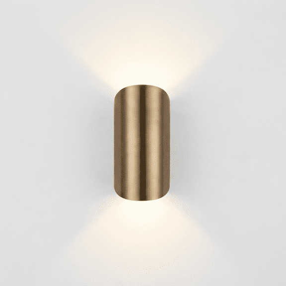 Antique Brass Flush-Mount Cylinder Wall Sconce, Modern LED Up-Down Wall Light Fixture, Minimalist Wall Lamp for Bedroom, Living Room, Hallway, Outdoor Patio