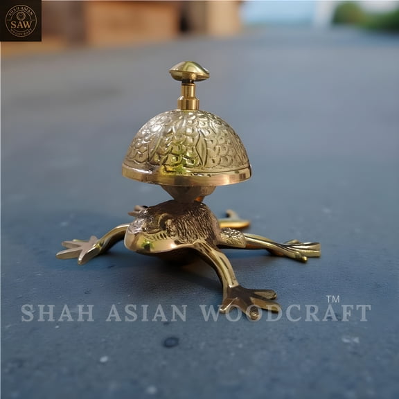 Antique Brass Frog Desk Bell Vintage Hotel Reception Counter Service Call Bell & Collectible Figurine