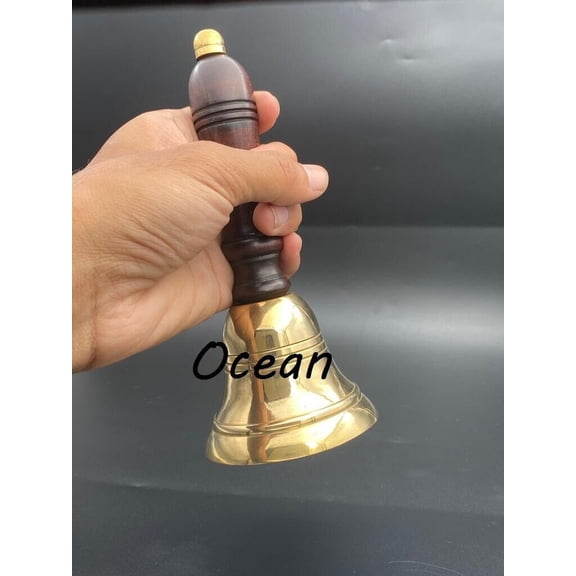 Antique Brass Hand Bell School Call Bell Wooden Handle Bell Ring Bell For Pray