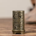thumbnail image 1 of Antique Brass Incense Burner, Vintage Metal Incense Holder with "Hundred Blessings" Calligraphy, Decorative Censer for Sticks & Cones, Home Meditative Zen Decor, 2.4-inch, 1 of 5