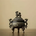thumbnail image 1 of Antique Brass Incense Burner with Dragon Handles and Kylin Lid - 2.4 Inch Vintage Mini Censer for Cone, Coil, and Powder Incense, 1 of 5