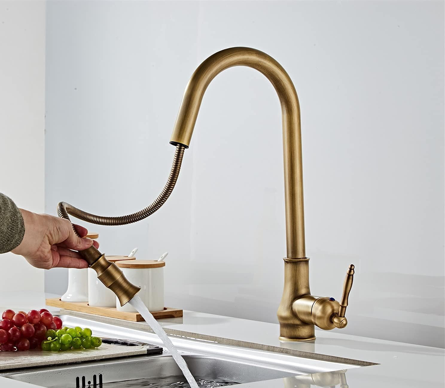 Antique Brass Kitchen Faucet, 360° Rotatable Kitchen Mixer Tap with ...