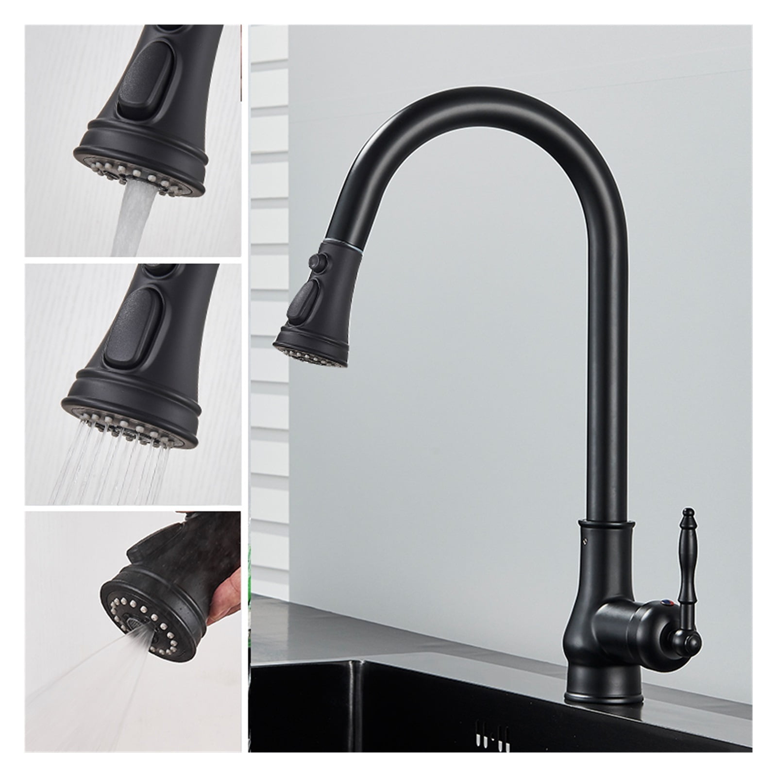 Antique Brass Kitchen Faucet Pull Out Kitchen Sink Faucet Single Handle Faucet 360 Rotate Kitchen Tap Hot Cold Water Mixer Crane ,Easy to Install