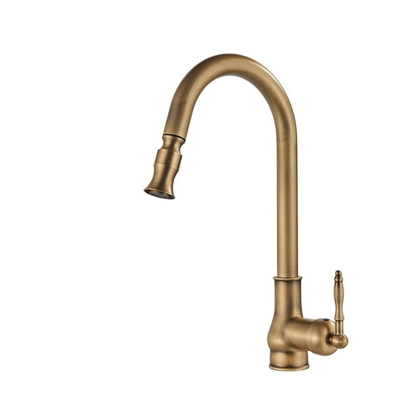 Antique Brass Kitchen Faucet Pull Out Kitchen Sink Faucet Single Handle Faucet 360 Rotate Kitchen Tap Hot Cold Water Mixer Crane ,Easy to Install