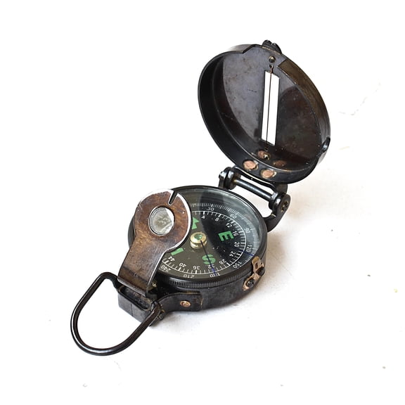 Antique Brass Lensatic Compass Navigational Device Vintage Military Style 3 Inch Diameter