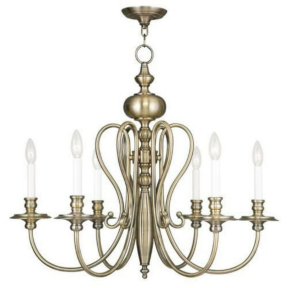 Antique Brass Livex 6 Light Caldwell Chandelier Lighting Ceiling Fixture 5166-01