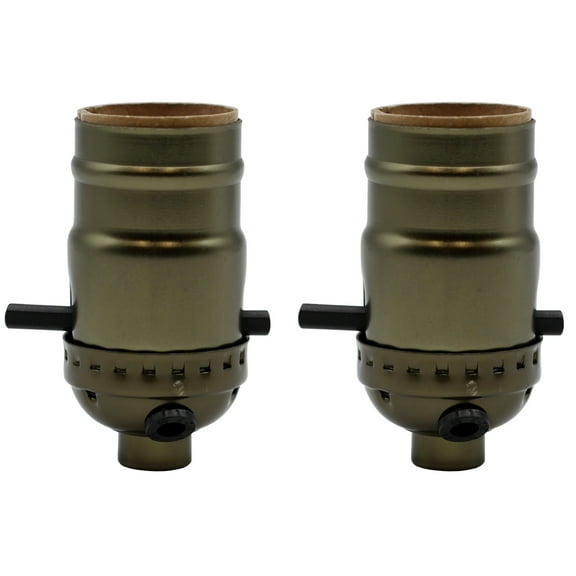 Antique Brass Medium Base Sockets with Push Thru On/Off Switch and Side Outlet Hole | 2 Pack