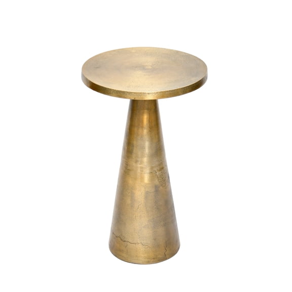 Cresta Modern Antique Brass Metal Side Table, Round Accent End Table for Living Room, Bedroom or Sofa, 21 Inch Gold Finish, Conical Base, Accent Table