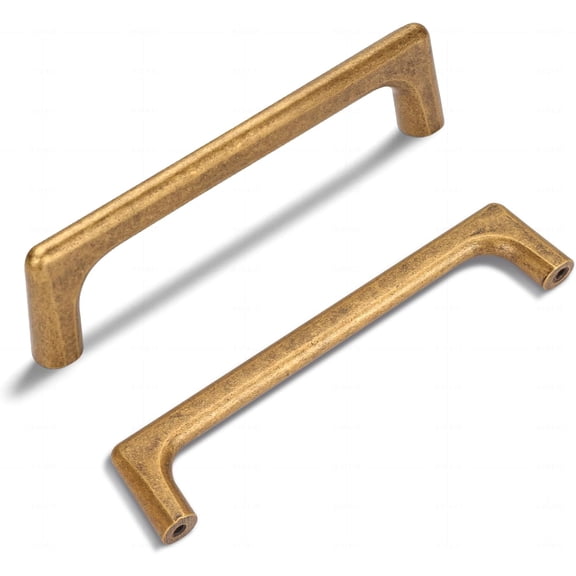 Antique Brass Modern Cabinet Pulls 5 Inch(128mm) Hole Center 5 Pack Timeless Drawer Pulls Vanity Pulls Classic Solid Kitchen Cabinet Handles Hardware, 5.4 Inch(138mm) Total Length