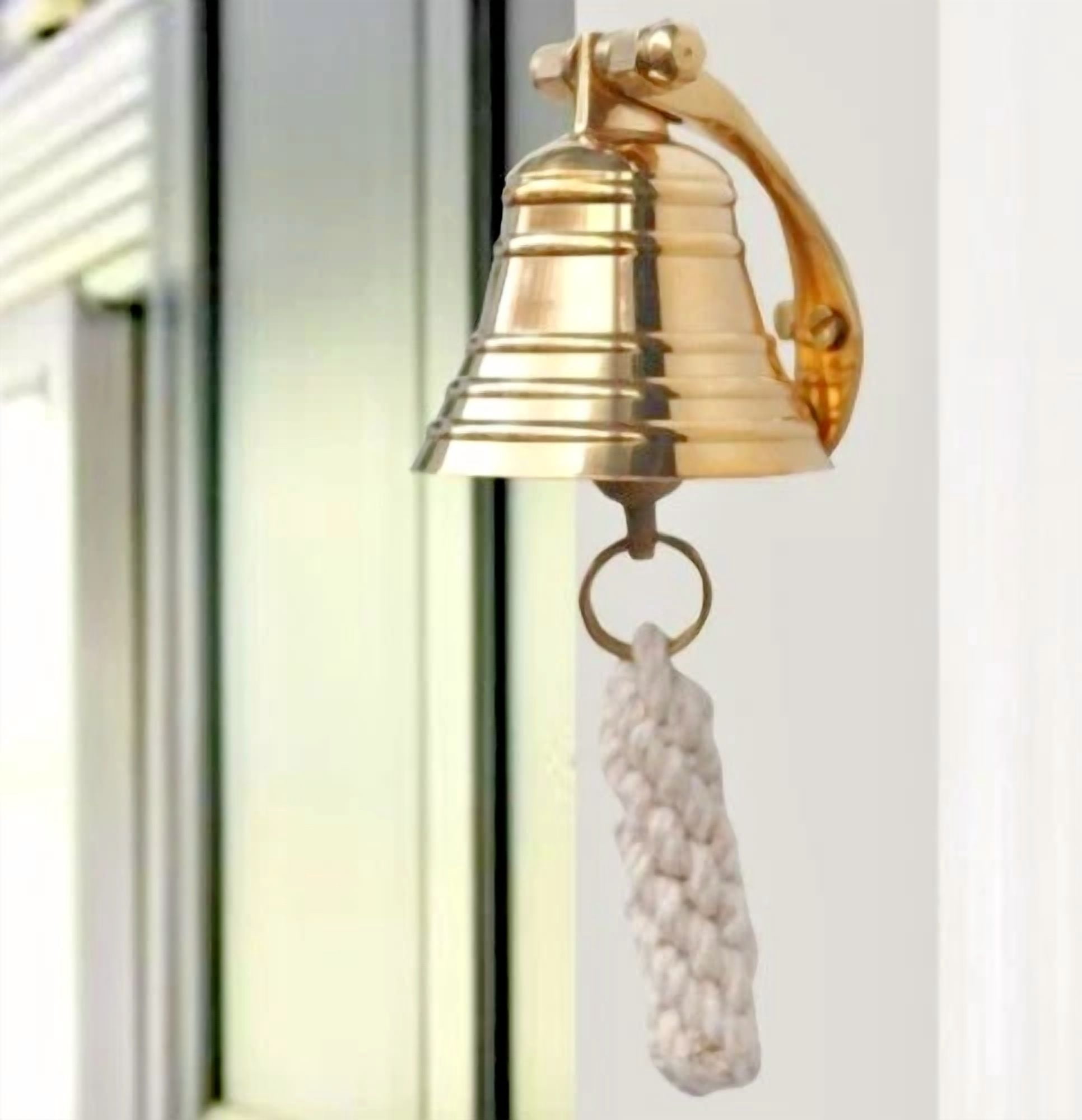 Antique Brass Nautical Ship Bell – 5" Hanging Door Bell with Wall Bracket, Maritime Gift Décor