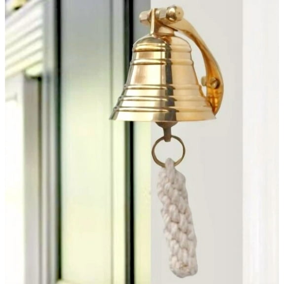 Antique Brass Nautical Ship Bell  5" Hanging Door Bell with Wall Bracket, Maritime Gift Dcor