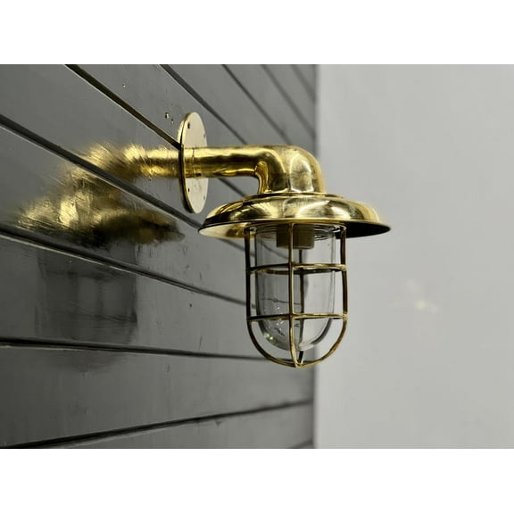 Antique Brass Nautical Wall Sconce with Shade  Maritime Outdoor/Indoor Light Fixture, 12.5-Inch Coastal Style Lamp