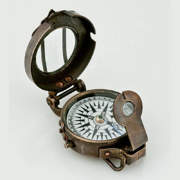 Antique Brass Navigation Compass Old Style with Leather Case Novelty Gift for Metal and Alloy Enthusiasts