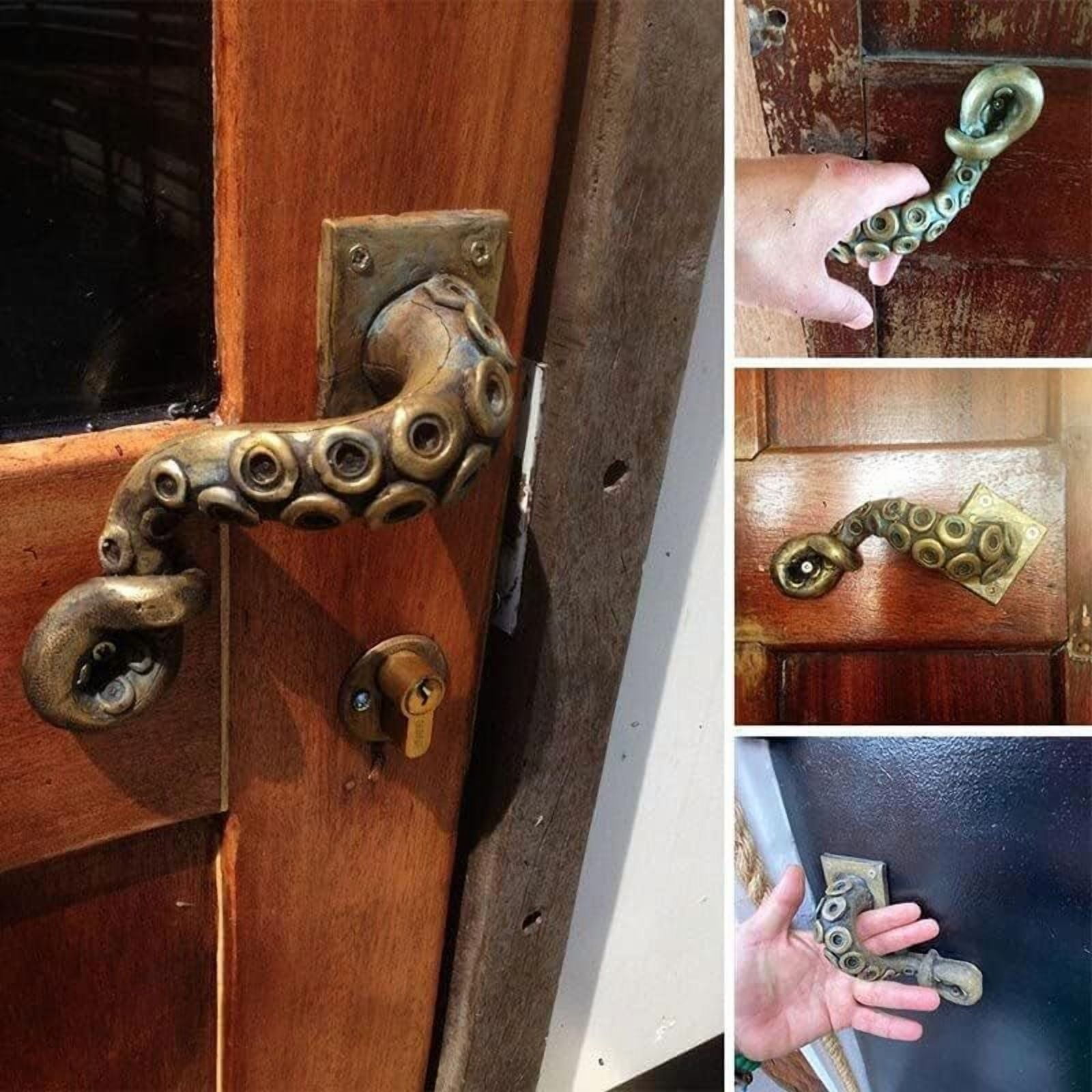 Antique Brass Octopus Tentacle Door Handle, Nautical & Steampunk Style Cast Iron Pull for Interior Doors, Cabinets, and Gates, Unique Home Decor Hardware