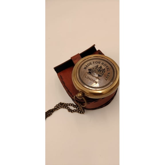 Antique Brass Pocket Compass with Chain and Leather Case Functional Vintage Navigation Compass Unique Anniversary & Birthday Gift for Wife, Husband & Travelers