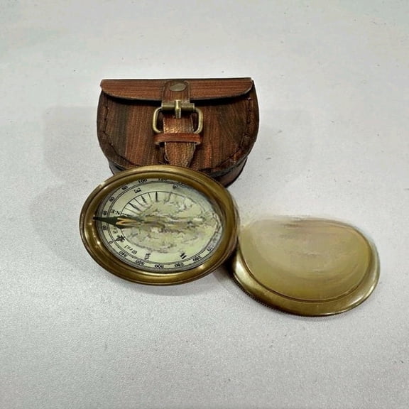 Antique Brass Pocket Compass with Leather Case Gifts | Engraved Compasses for Graduation, Him, Her, Husband, Dad, Son/Friends Compass for Camping, Hiking, Touring