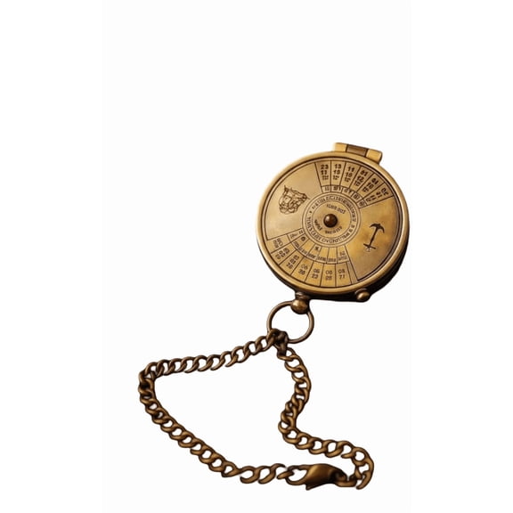 Antique Brass Pocket Compass with Nautical Calendar, Vintage Maritime Navigation Tool, Engraved Pocket Watch Style Compass, Unique Gift for Explorers & Travelers