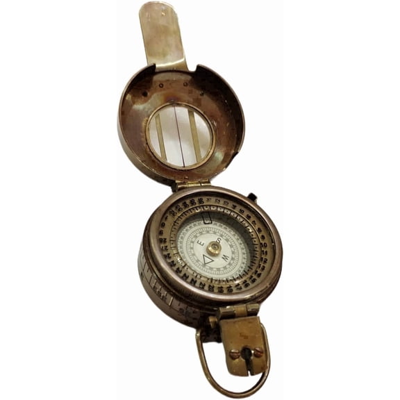Antique Brass Pocket Navigation Compass with Flip Lens Cover Vintage Military Style Direction Finder for Outdoor Adventure, Hiking, Travel & Maritime Dcor