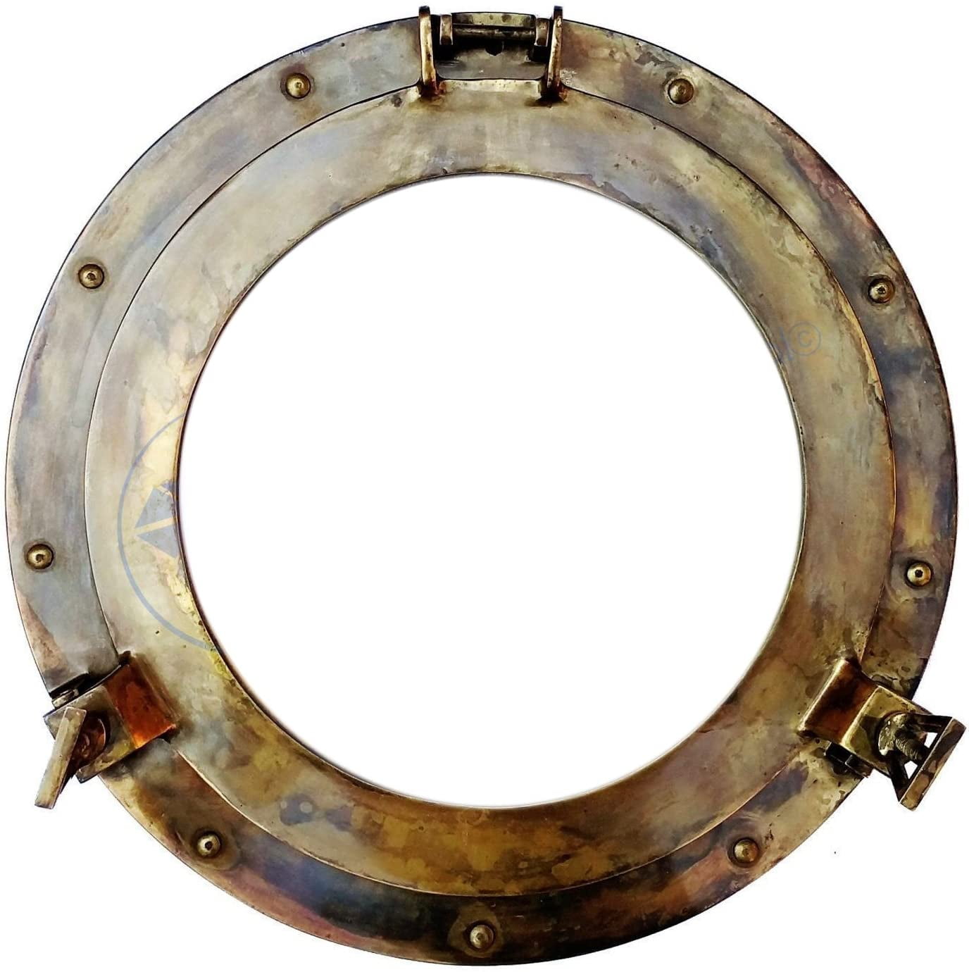"Antique Brass Porthole Mirror | Maritime Ship's Decor | Wall Hanging |   Nagina International (8 Inches, Mirror)"
