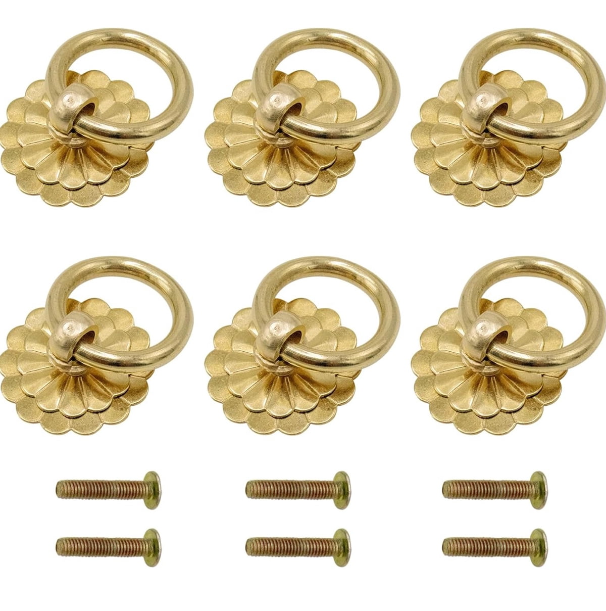 LXZ 10-Pack Antique Brass Ring Pull Handles - Vintage Cabinet & Drawer Pulls With Screws Included