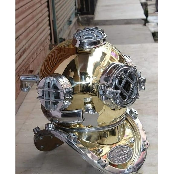 Antique Brass Scuba DEEP Diving Divers Helmet Mark V US Navy Vintage