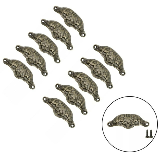 Antique Brass Shell Cup Pull Knobs for Furniture Restoration Pack of 10