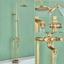 Antique Brass Shower Faucet System Freestanding Tub Faucet Filler Floor Mounted
