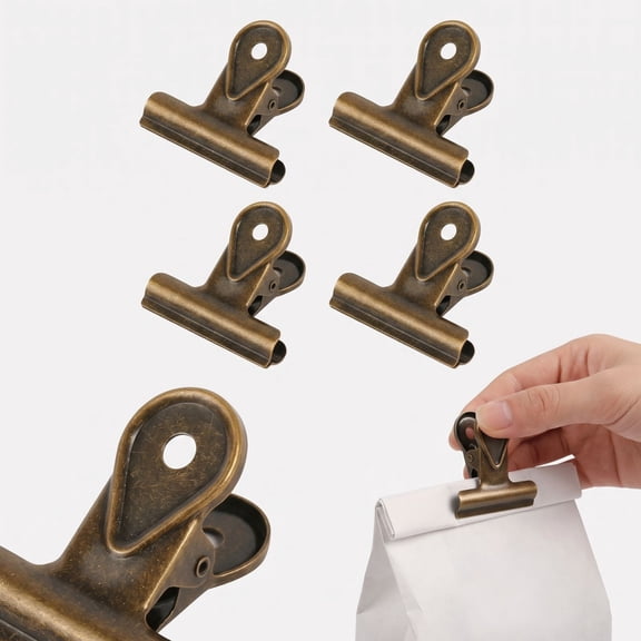 Antique Brass Small Bulldog Clips - 4 Pack Metal Binder Paper Clips Money Clamps for Tags Bags, Shops, Office and Home Kitchen (Bronze, 40mm)