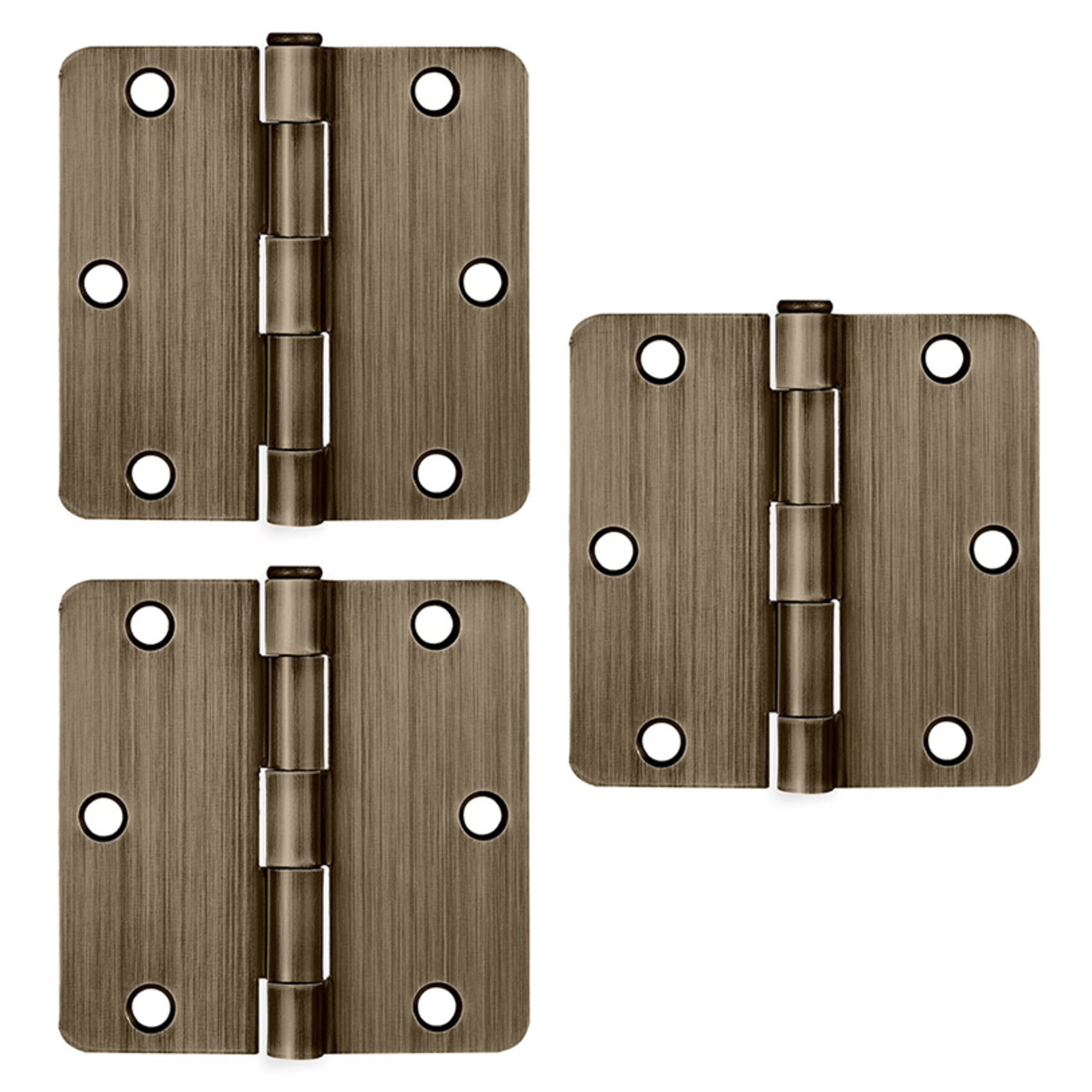 Antique Brass Steel Plain Bearing Door Hinge with Removable Pin, 3-1/2 x 3-1/2 in. 1/4 in. Radius, 3-Pack