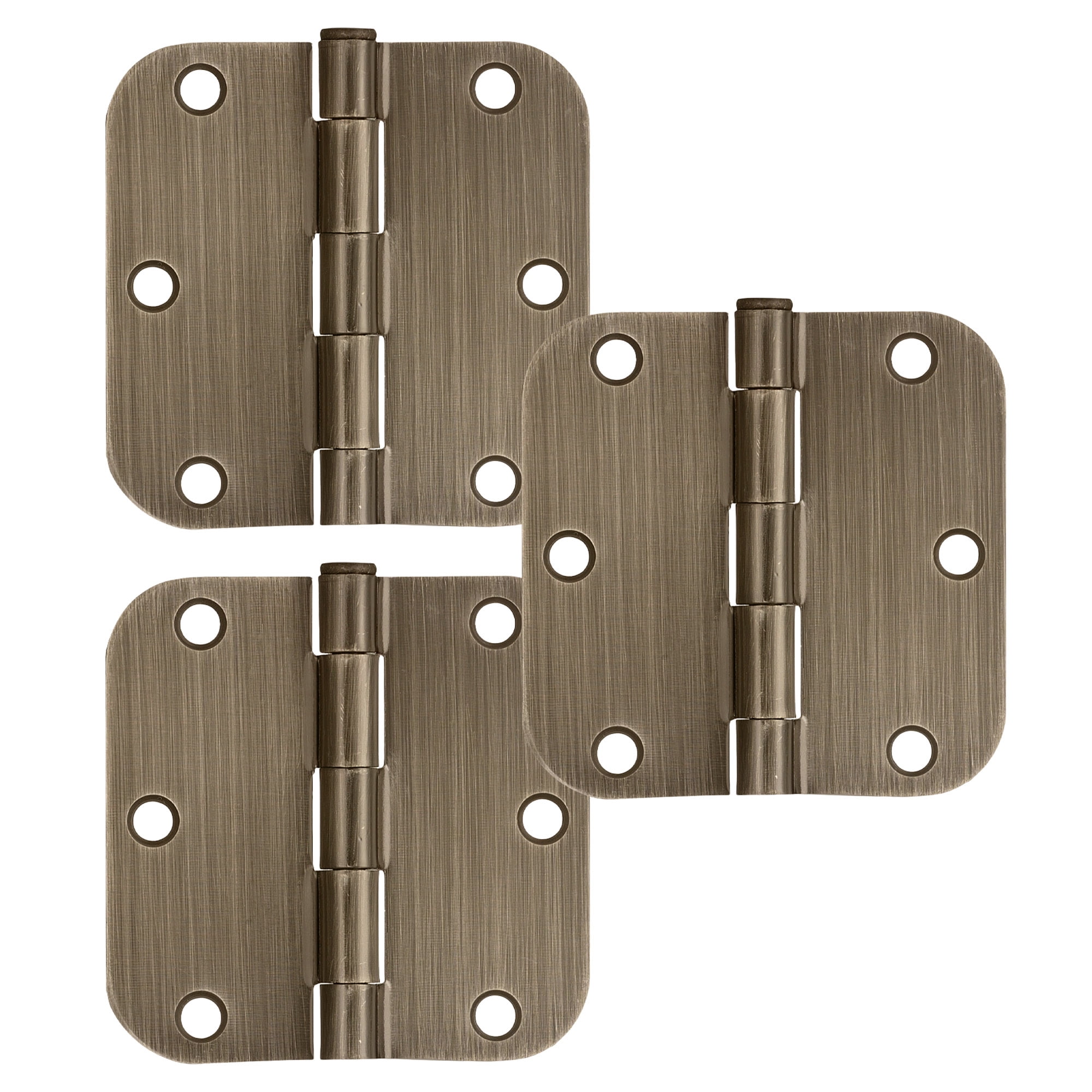 Antique Brass Steel Plain Bearing Door Hinge with Removable Pin, 3-1/2 x 3-1/2 in. 5/8 in. Radius, 3-Pack