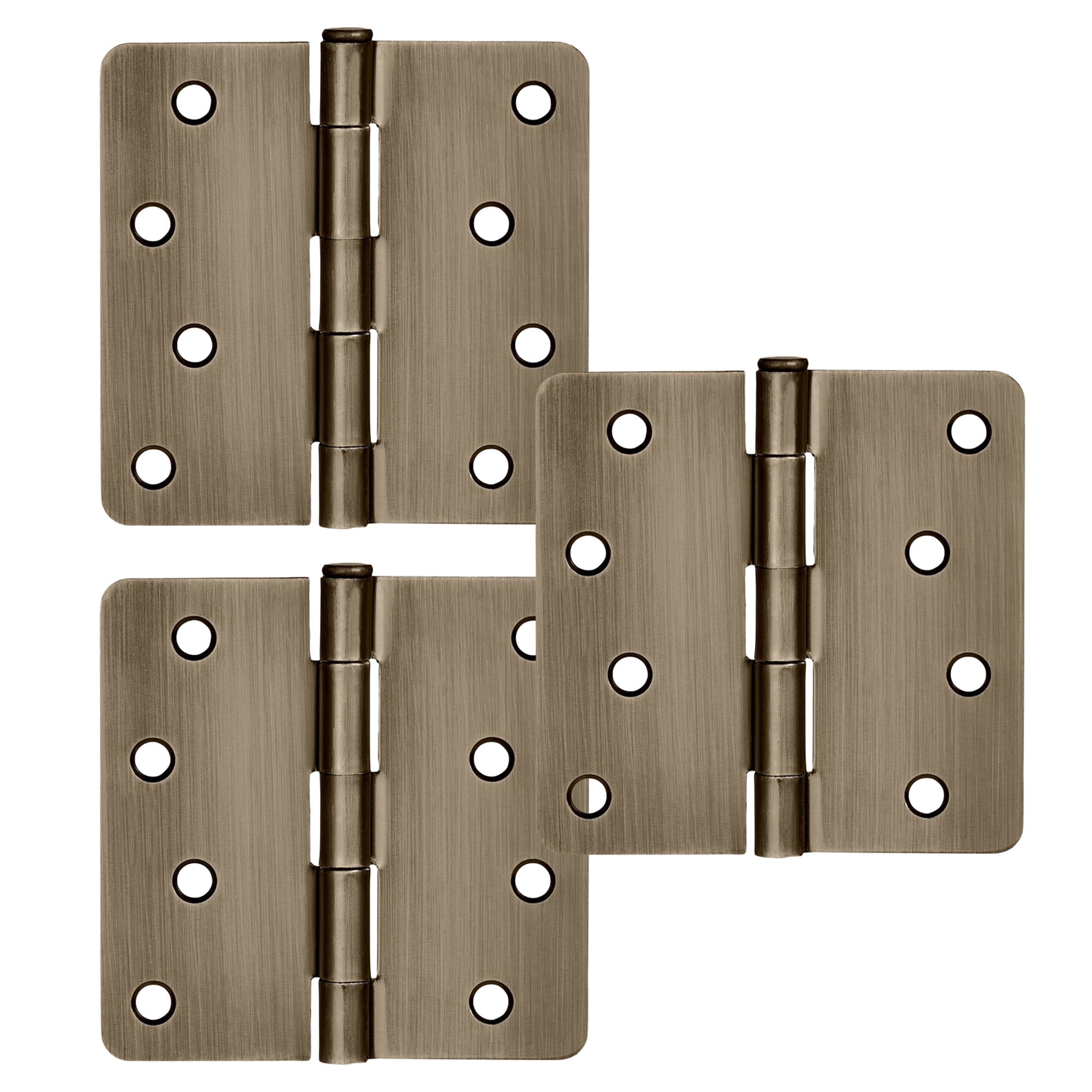 Antique Brass Steel Plain Bearing Door Hinge with Removable Pin, 4 x 4 in. 1/4 in. Radius, 3-Pack