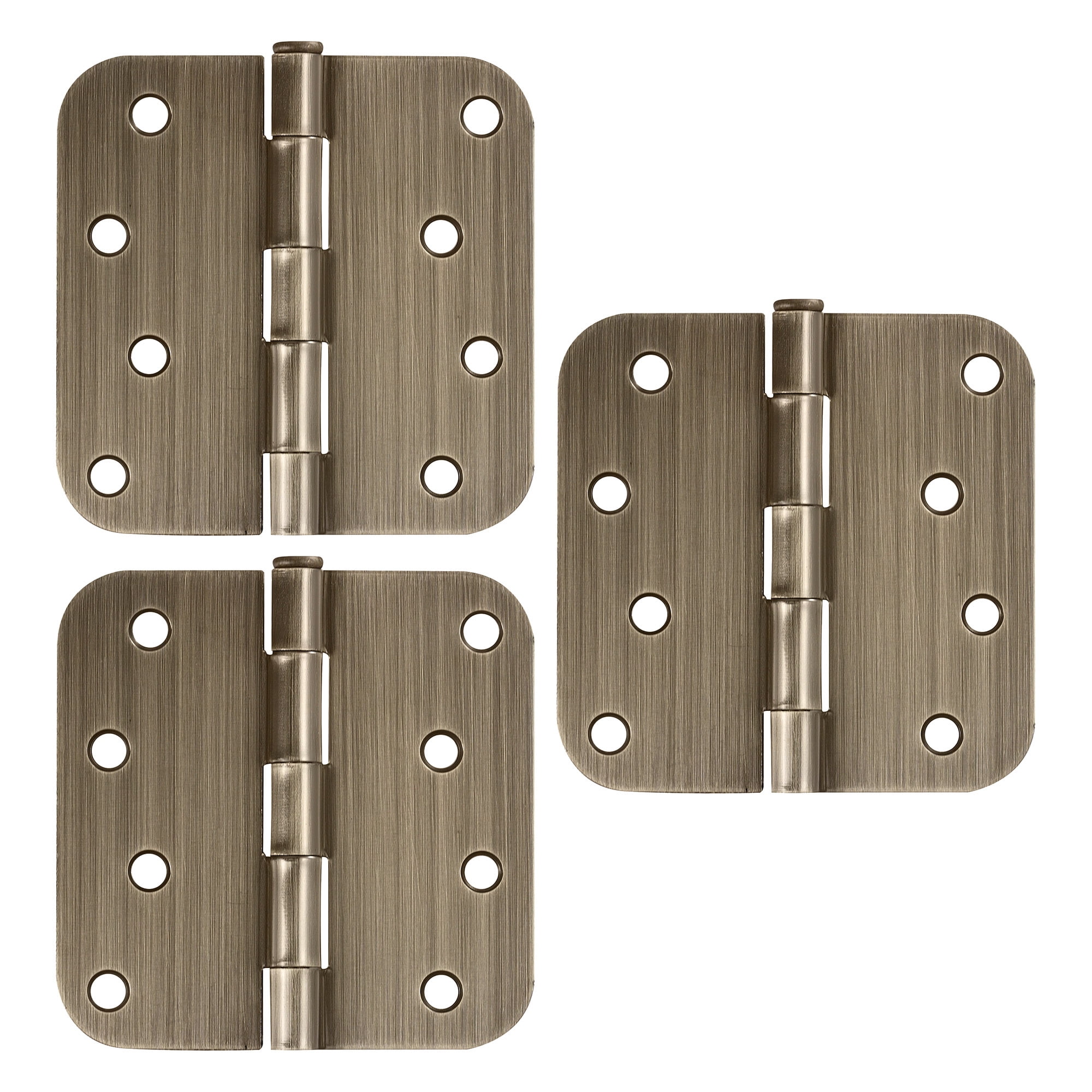Antique Brass Steel Plain Bearing Door Hinge with Removable Pin, 4 x 4 in. 5/8 in. Radius, 3-Pack