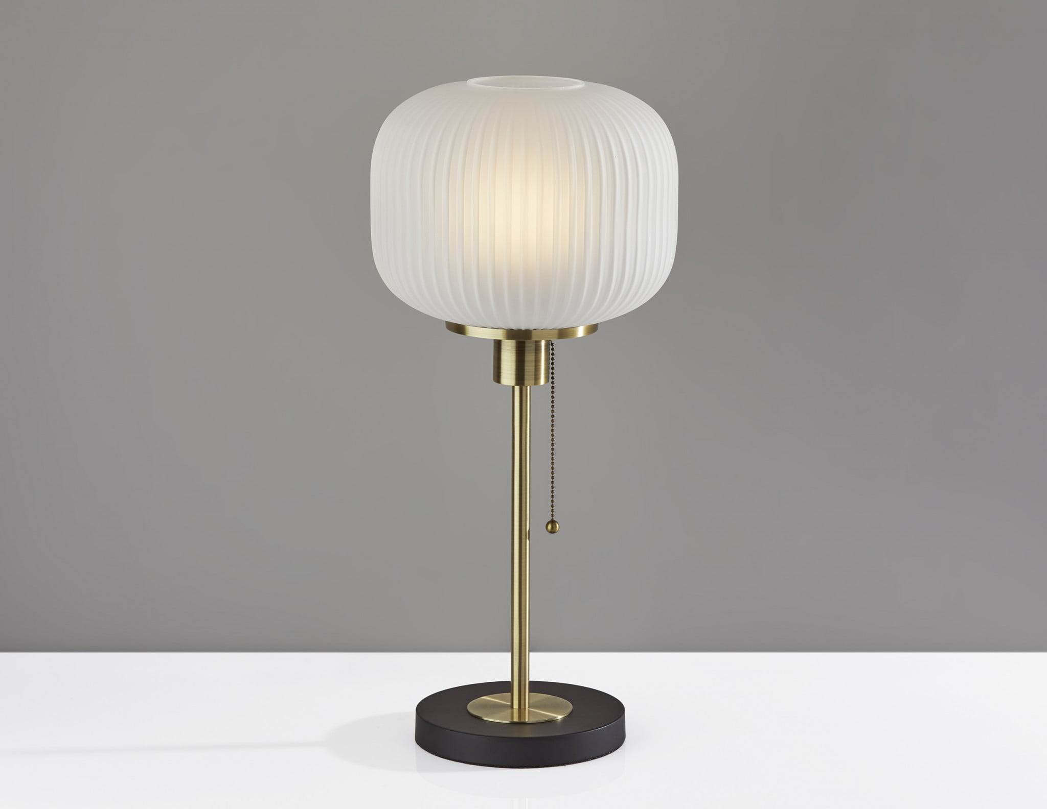 Antique Brass and Black Ribbed Glass Table Lamp
