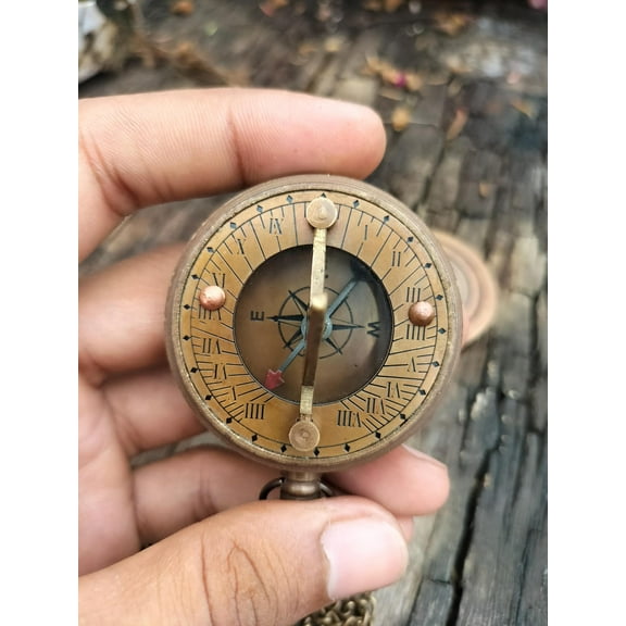 Antique Brass Sundial Pocket Compass Dollond London 1885 Vintage Nautical Compass with Chain Steampunk Navigation Gift by Maritime Treasures