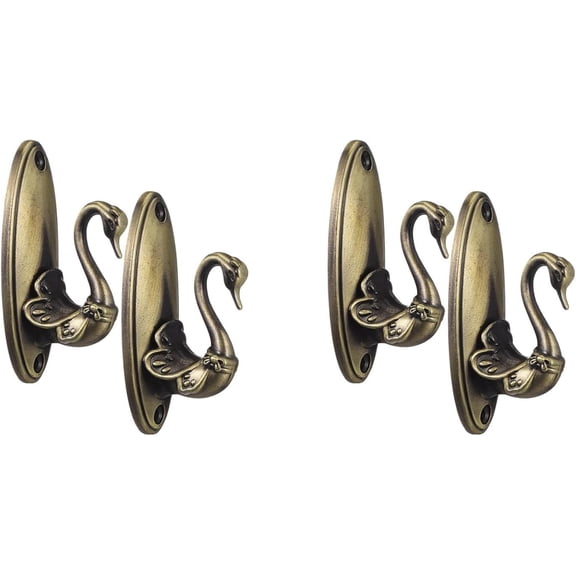 Antique Brass Swan Curtain Holdbacks for Wall: Metal Decorative Drapery Tiebacks Wall Mounted, Gold Bird Pull Back Hooks for Drapes, Vintage Curtain Holders, Window Sconces 4 Pack