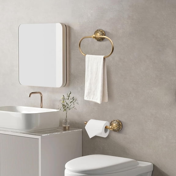 Antique Brass Toilet Paper Holder Towel Ring, Brass Towel Holder Toilet Paper Roll Holder, Rustic Vintage Oval Towel Rack Bathroom Accessories Set Hardware 2 Pieces Farmhouse Wall Mounted