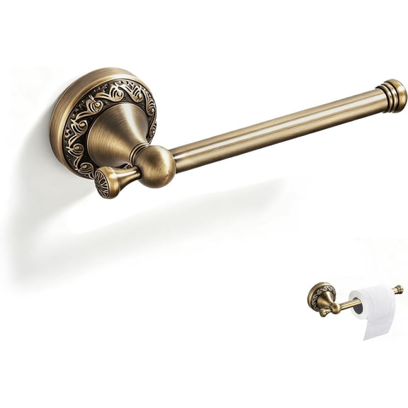 Antique Brass Toilet Paper Holder Wall Mount, Vintage Toilet Paper Roll Holder with Decorative Petal Base, Heavy Duty Brass Tissue Holder for Classic Rustic Bathroom Decor