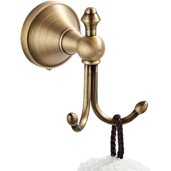 Antique Brass Towel Hook Vintage Coat Hook with 2 Hooks Wall Mounted Robe Hooks for Bathrooms and Kitchen Bronze Hand Towel Hook Hanger with Brushed Gold Finish