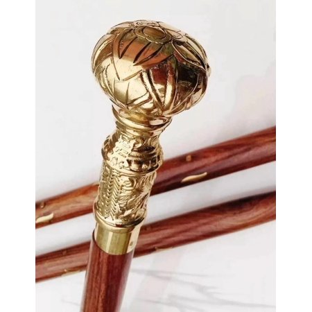 Antique Brass Victorian Handle Wooden Walking Stick Cane, Vintage-Style Designer Cane