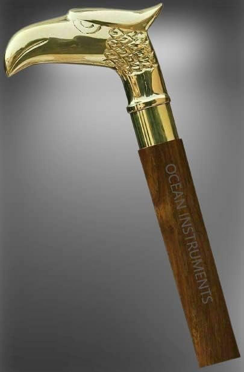 Antique Brass Walking Stick with Eagle Handle, Adjustable Vintage