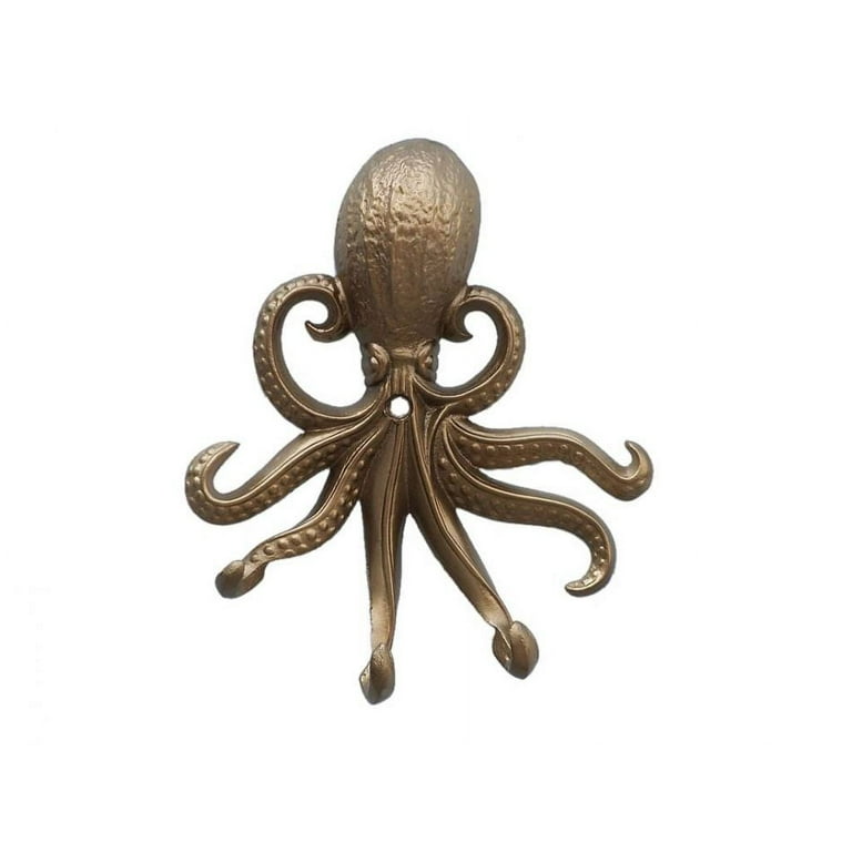 Handcrafted Cast Iron - Antique Brass Wall Mounted Octopus Hooks 7