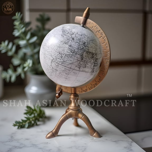 Antique Brass World Globe on Stand Premium Vintage Desk & Home Decor