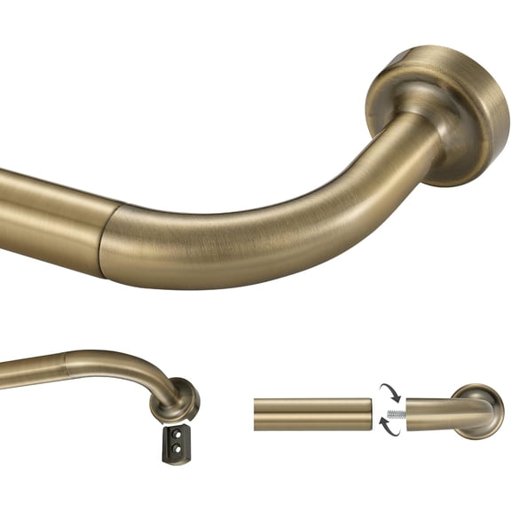 Antique Bronze 1 Inch Diameter Adjustable Curtain Rod for Windows 28 to 120 Inches with Aluminum Finials and Brackets